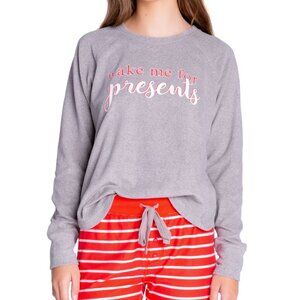 Insomniax Womens Printed Long Sleeve Pajama Top,Heather Grey